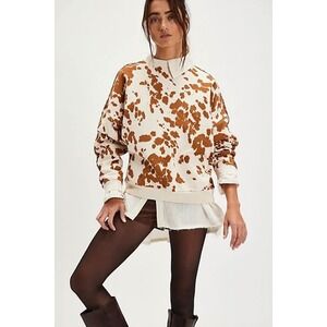 RAGABOND STUDIO Cow Print Sweatshirt Organic Cotton Brown White XS